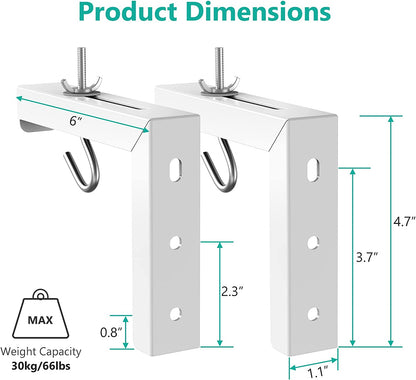 Universal Projector Screen L-Bracket, Wall Hanging Mount, 6 Inch Adjustable Extension with Hook Manual, Spectrum and Perfect Screen Placement, up to 66 Lbs (PSM001), White