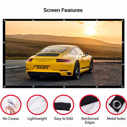 Projector Screen 150 Inch, 4K Movie Projector Screen 16:9 HD Foldable and Portable Anti-Crease