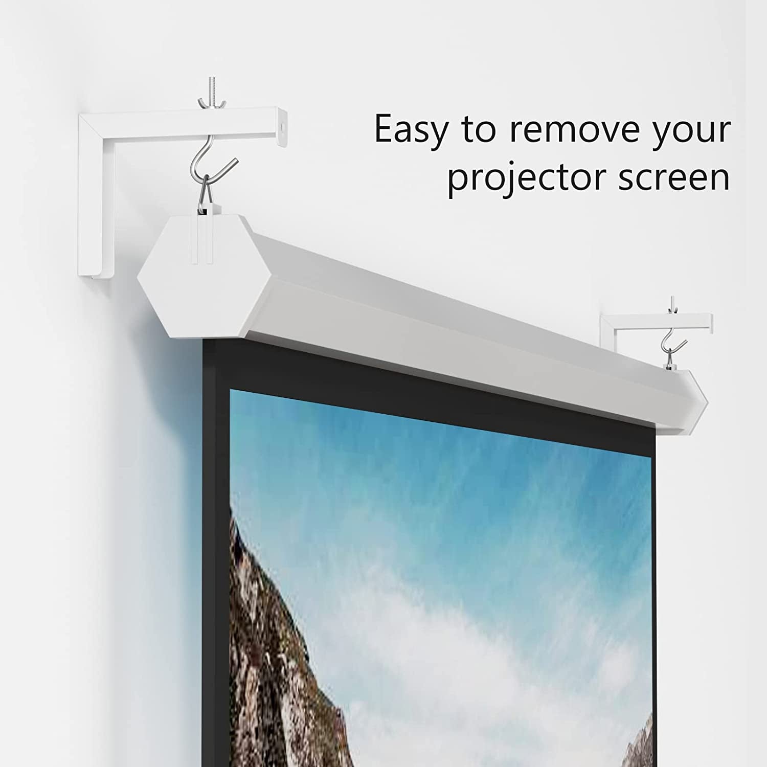 Universal Projector Screen L-Bracket, Wall Hanging Mount, 6 Inch Adjustable Extension with Hook Manual, Spectrum and Perfect Screen Placement, up to 66 Lbs (PSM001), White