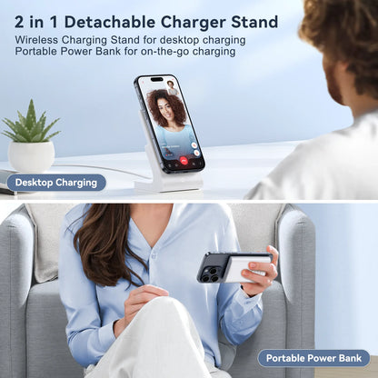 Magnetic Portable Charger for Iphone, Wireless Power Bank with USB-C Fast Charging for Iphone 16/16/16 Pro/Pro Max/15//14/13/12 Series(White)