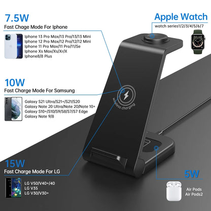 Wireless Charger, 23W 3 in 1 Charging Station, Fast Charging Dock for Iphone 16/15/14/13/12/11 Pro Max, Airpods 4/3/2/Pro, Iwatch Series 10/9/8/7/6/5/SE/4/3/2, Samsung Charger Stand (Pink)