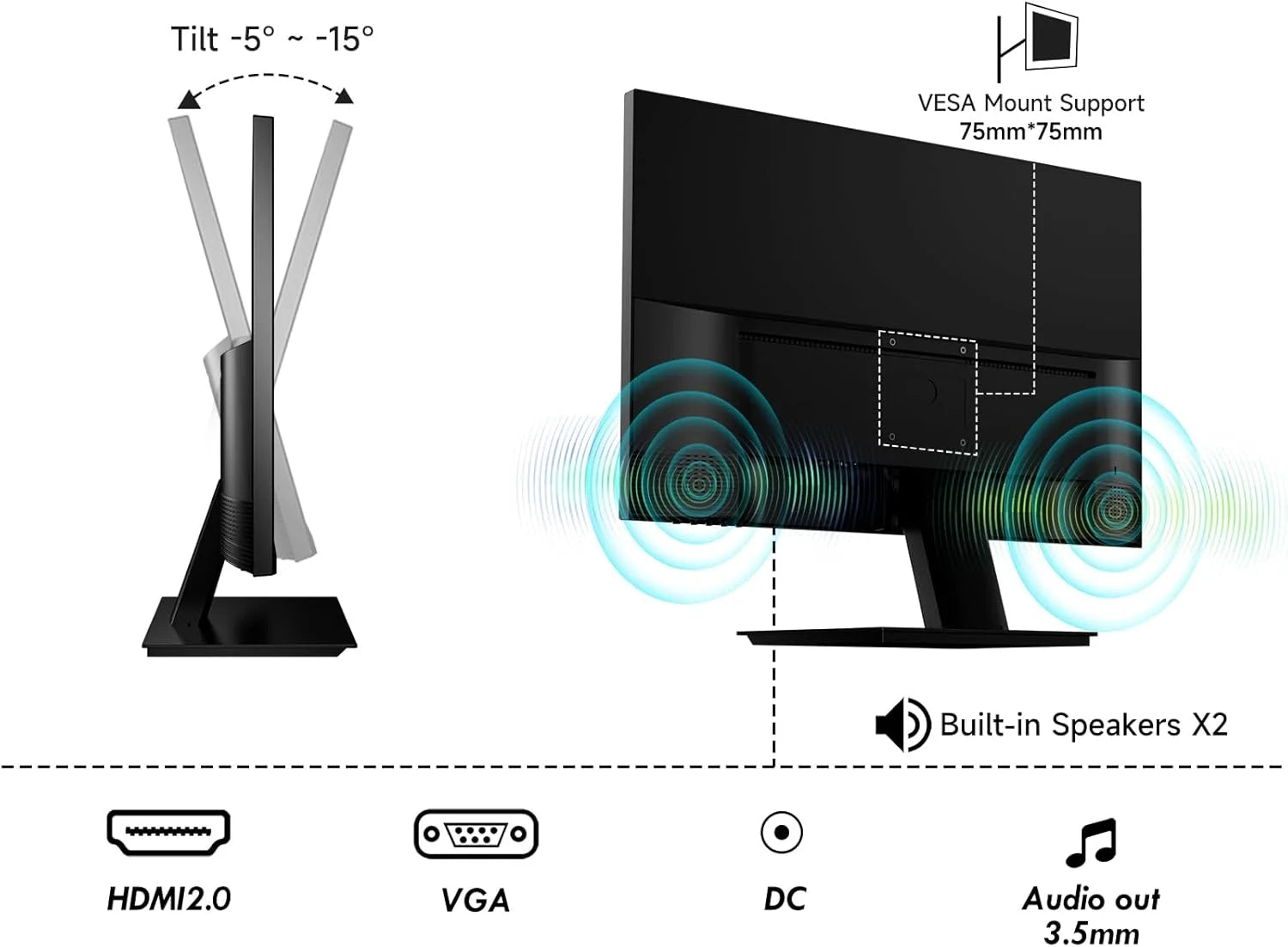 Ultra-Thin 24Inch 100Hz Gaming Monitor, FHD 1080P LED Monitor, 1920*1080P Monitor for Home Office, IPS HDR Computer Monitor HDMI Display with Low Blue Light, Free Sync, VESA Compatible