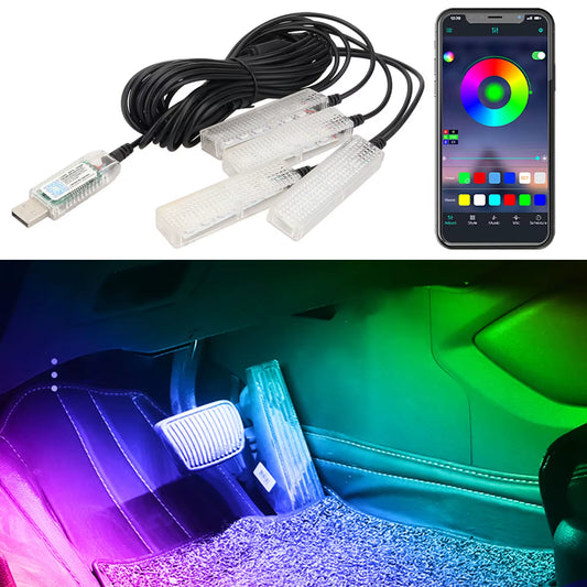 4In1 Symphony Car Foot Lamp USB App Control Led Interior Light Decorative Hidden Atmosphere Lights Car Ambient Lights Neon Light