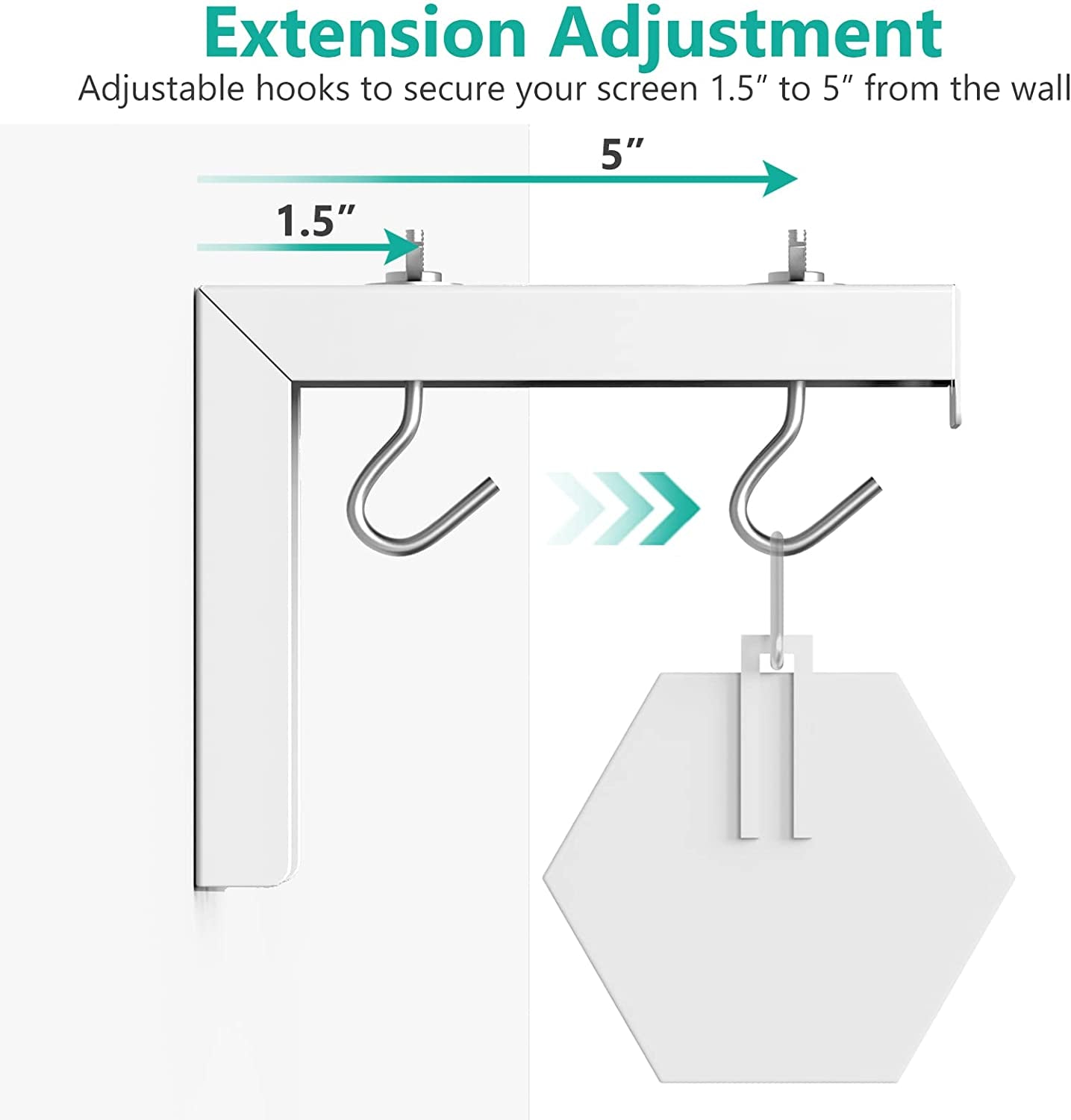 Universal Projector Screen L-Bracket, Wall Hanging Mount, 6 Inch Adjustable Extension with Hook Manual, Spectrum and Perfect Screen Placement, up to 66 Lbs (PSM001), White