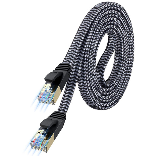 Cat 7 Ethernet Cable,  Flat Ethernet Cable 10Ft Nylon Braided Cat 7 Internet Cable RJ45 Network Cable Cat7 LAN Cable for PC Laptop Modem Router