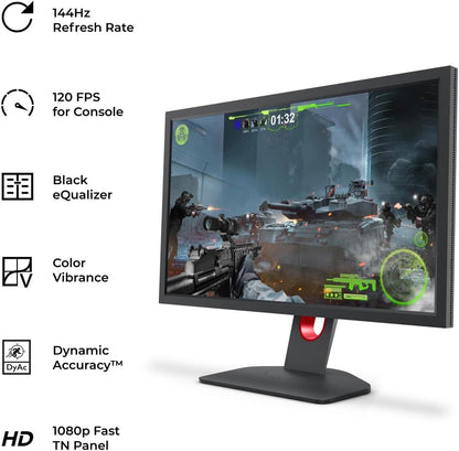 Zowie XL2411K 24 Inch 144Hz Gaming Monitor | 1080P | Smaller Base | Ergonomic Stand | XL Setting to Share | Customizable Quick Menu | Dyac | 120Hz Compatible for PS5 and Xbox Series X